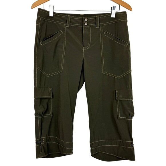 Athleta Brown Capri Cargo Pants Sz 6 Stretch Performance Contrast Stitching - Picture 1 of 13